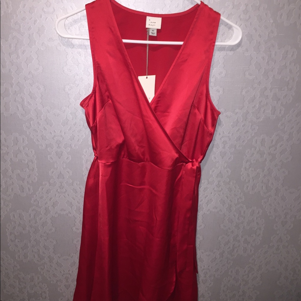 Red silky XS side tie dress